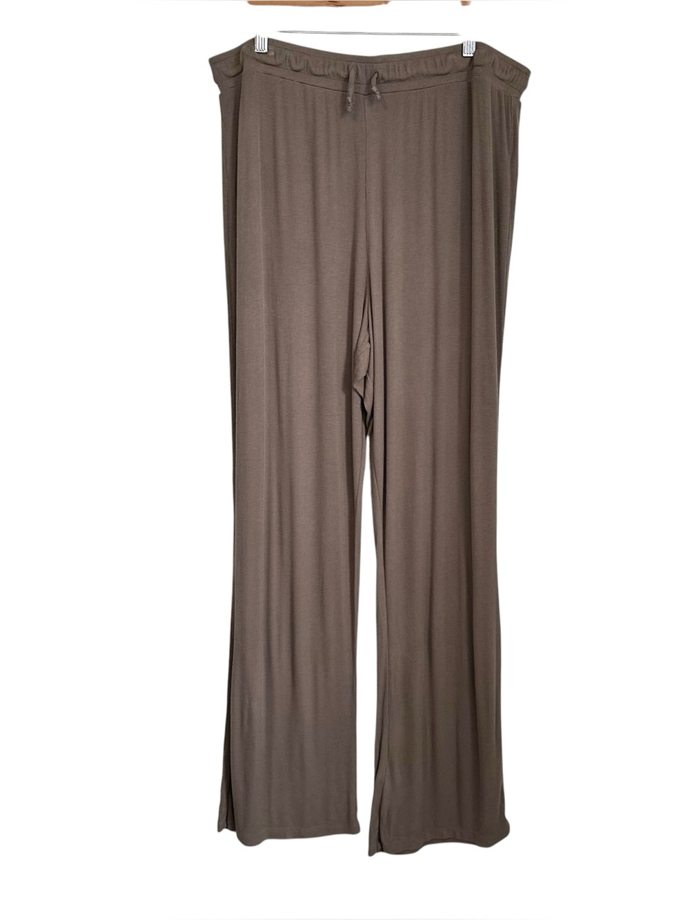 Nuuds Womens Ribbed Knit Wide Leg Pants Sz Brown XXL Loungewear Drawstring